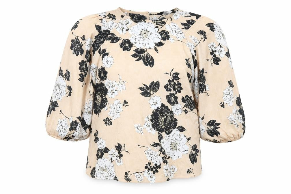 Dorothy Perkins Womens Beige Floral Polyester Basic Blouse Size 8 Round Neck