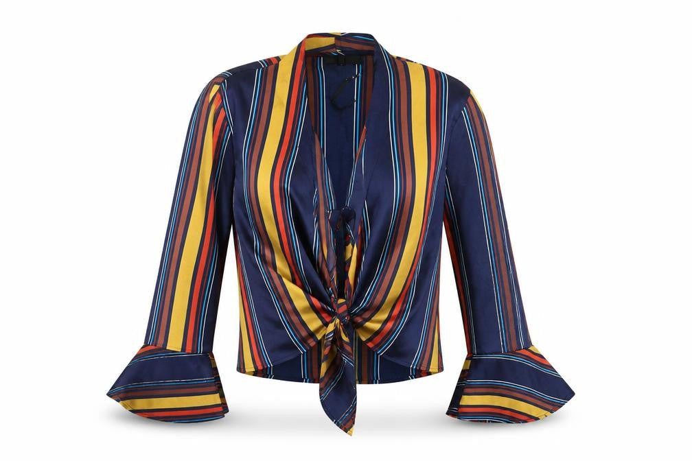 Missguided Womens Blue Striped Polyester Basic Blouse Size 6 V-Neck