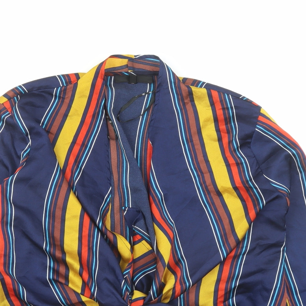 Missguided Womens Blue Striped Polyester Basic Blouse Size 6 V-Neck