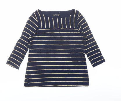 Dash Womens Blue Striped Viscose Basic T-Shirt Size 14 Boat Neck