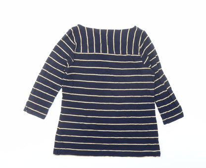 Dash Womens Blue Striped Viscose Basic T-Shirt Size 14 Boat Neck