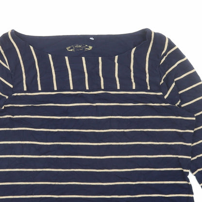 Dash Womens Blue Striped Viscose Basic T-Shirt Size 14 Boat Neck