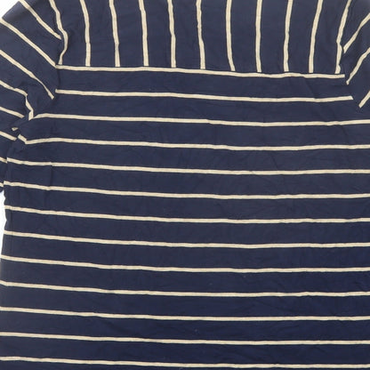 Dash Womens Blue Striped Viscose Basic T-Shirt Size 14 Boat Neck