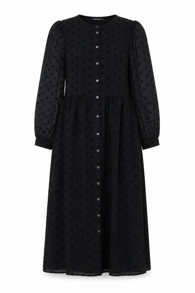 Marks & Spencer Womens Black Polyester A-Line Size 8 Round Neck Button