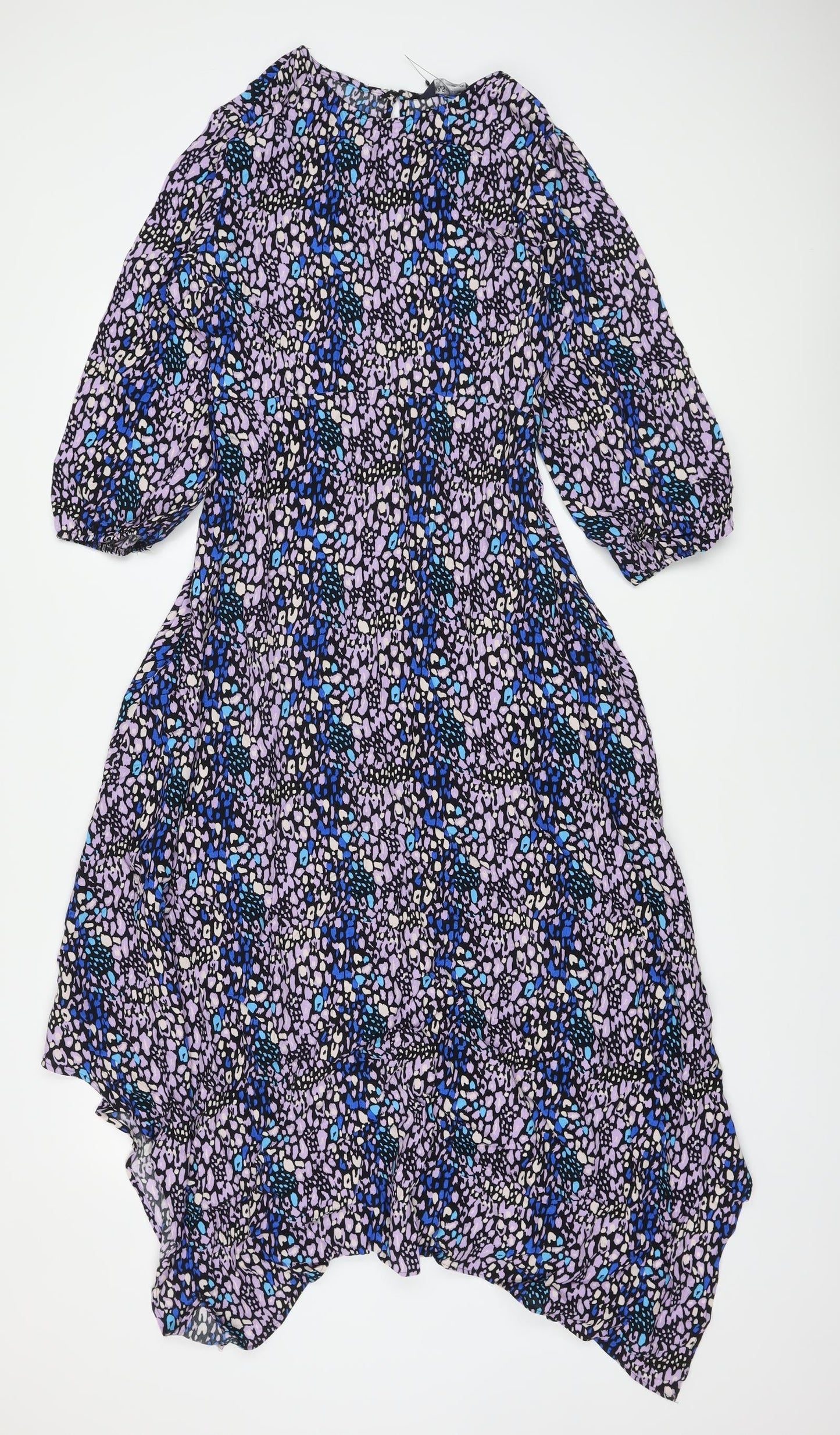 Marks and Spencer Womens Multicoloured Animal Print Viscose A-Line Size 8 Round Neck Button