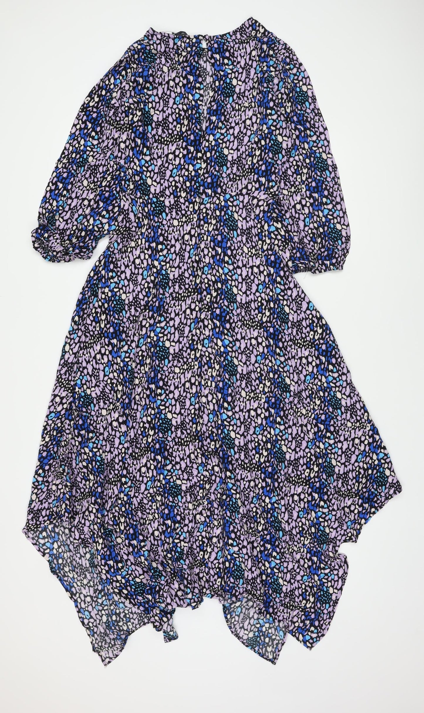 Marks and Spencer Womens Multicoloured Animal Print Viscose A-Line Size 8 Round Neck Button