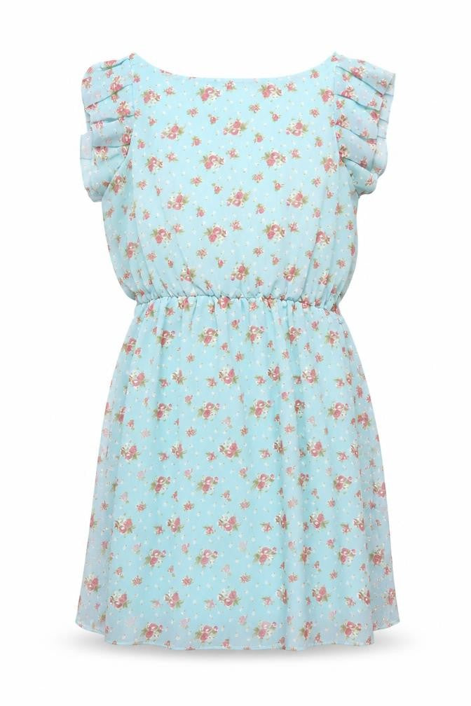 Ruby Rocks Womens Blue Floral Polyester A-Line Size 14 Boat Neck Pullover