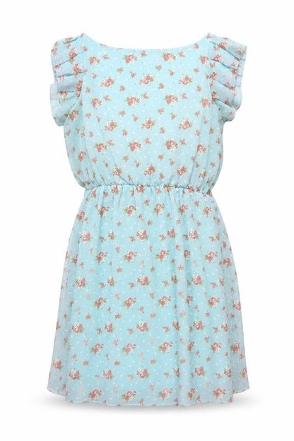 Ruby Rocks Womens Blue Floral Polyester A-Line Size 14 Boat Neck Pullover