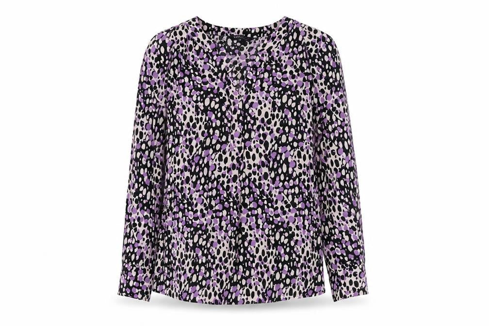 Marks & Spencer Womens Purple Animal Print Viscose Basic Blouse Size 6 V-Neck