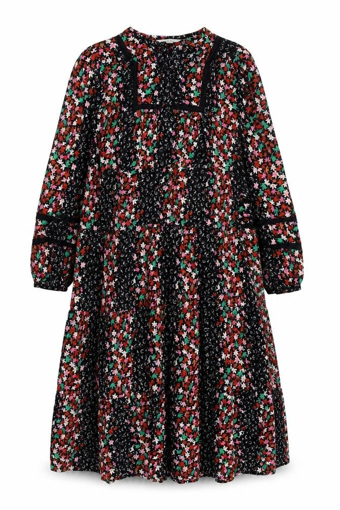 Marks & Spencer Womens Multicoloured Floral Viscose A-Line Size 8 Round Neck Button