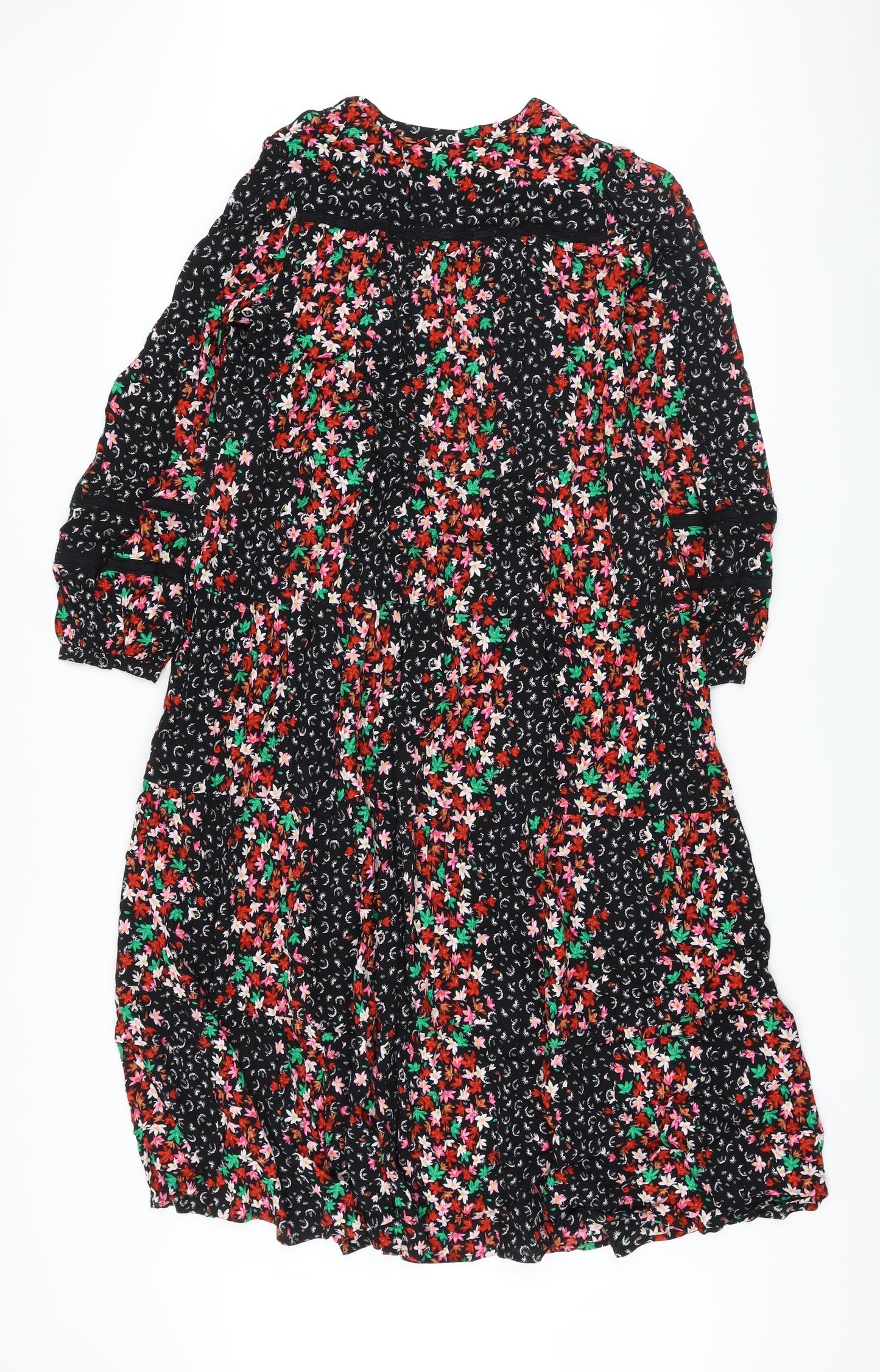 Marks and Spencer Womens Multicoloured Floral Viscose A-Line Size 8 Round Neck Button