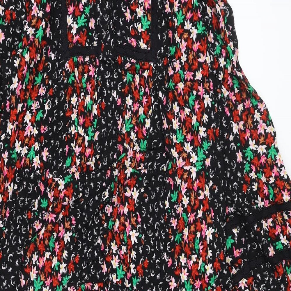 Marks and Spencer Womens Multicoloured Floral Viscose A-Line Size 8 Round Neck Button