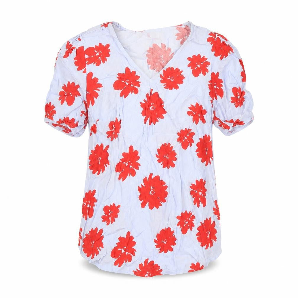 Marks & Spencer Womens Purple Floral Viscose Basic Blouse Size 6 V-Neck