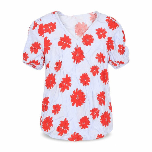 Marks and Spencer Womens Purple Floral Viscose Basic Blouse Size 6 V-Neck
