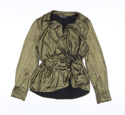 Marks & Spencer Womens Gold Polyester Basic Blouse Size 6 V-Neck
