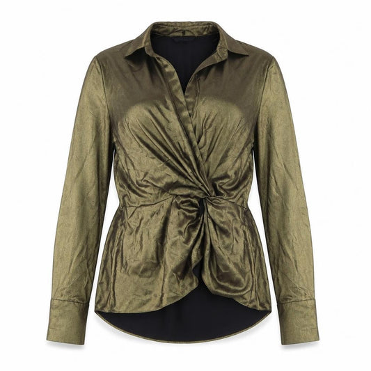 Marks and Spencer Womens Gold Polyester Basic Blouse Size 6 V-Neck
