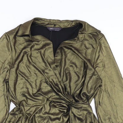 Marks & Spencer Womens Gold Polyester Basic Blouse Size 6 V-Neck