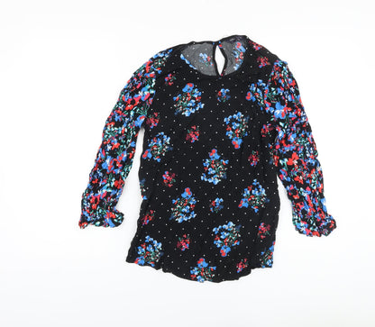 Marks & Spencer Womens Black Floral Viscose Basic Blouse Size 6 Round Neck