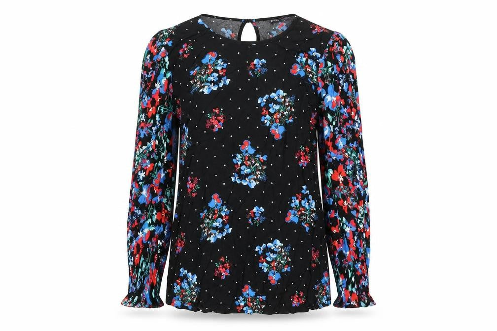 Marks & Spencer Womens Black Floral Viscose Basic Blouse Size 6 Round Neck