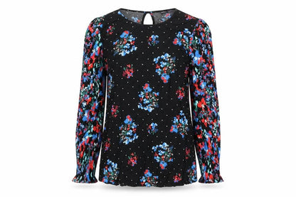 Marks & Spencer Womens Black Floral Viscose Basic Blouse Size 6 Round Neck