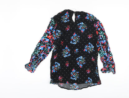 Marks & Spencer Womens Black Floral Viscose Basic Blouse Size 6 Round Neck
