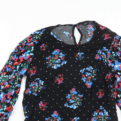 Marks & Spencer Womens Black Floral Viscose Basic Blouse Size 6 Round Neck
