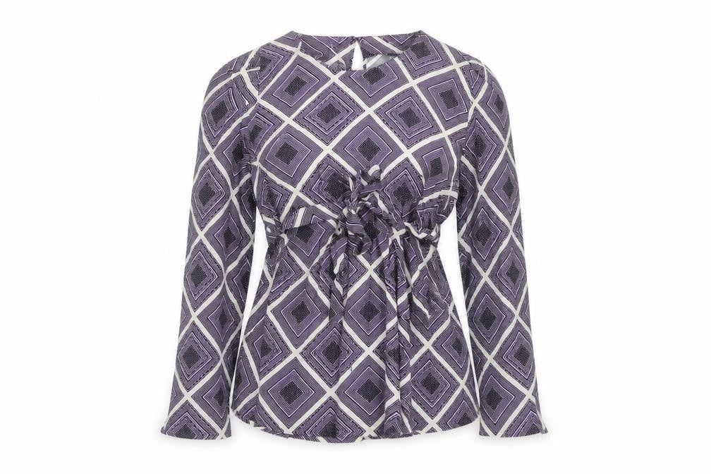Marks & Spencer Womens Purple Geometric Viscose Basic Blouse Size 8 Round Neck
