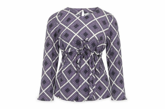 Marks and Spencer Womens Purple Geometric Viscose Basic Blouse Size 8 Round Neck