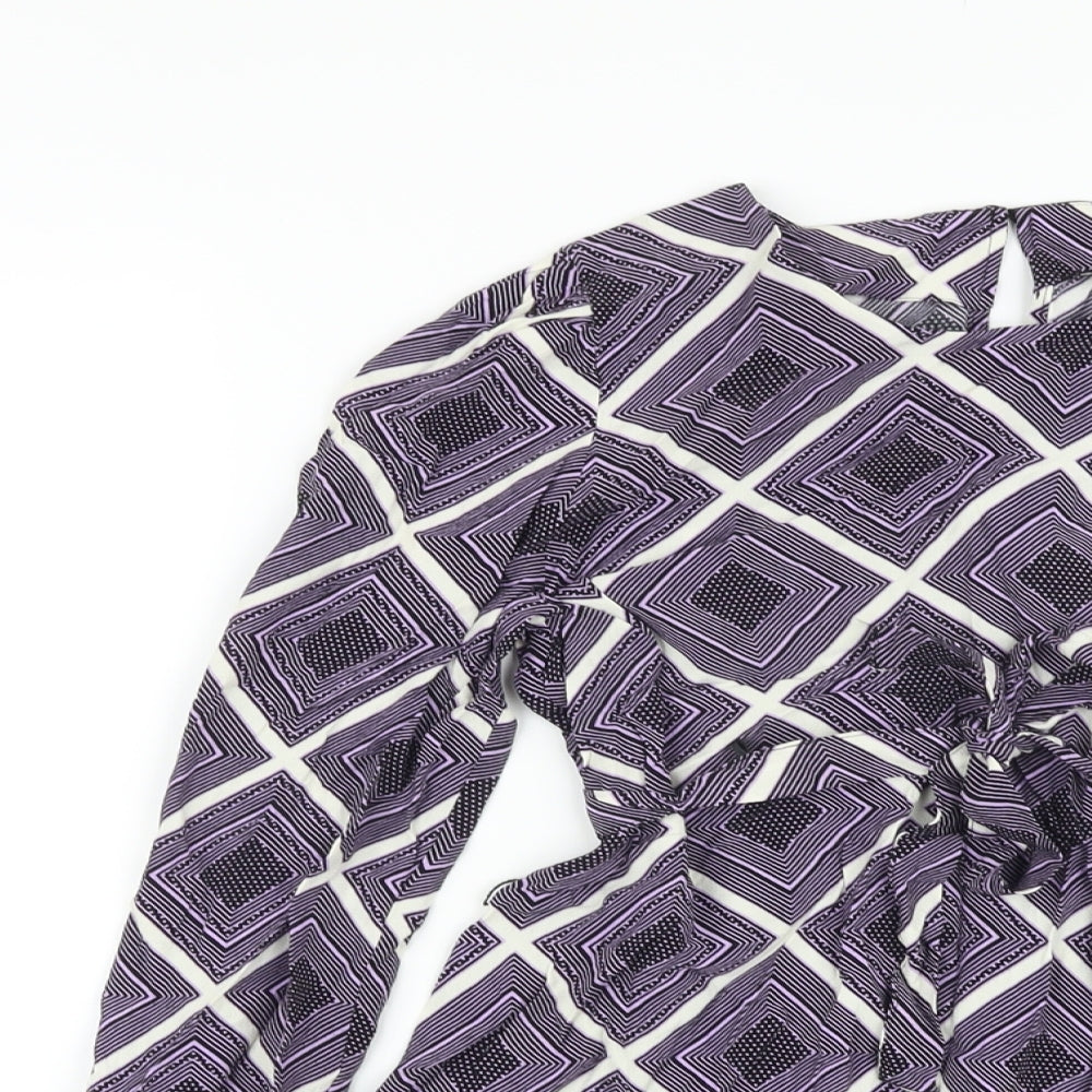 Marks and Spencer Womens Purple Geometric Viscose Basic Blouse Size 8 Round Neck
