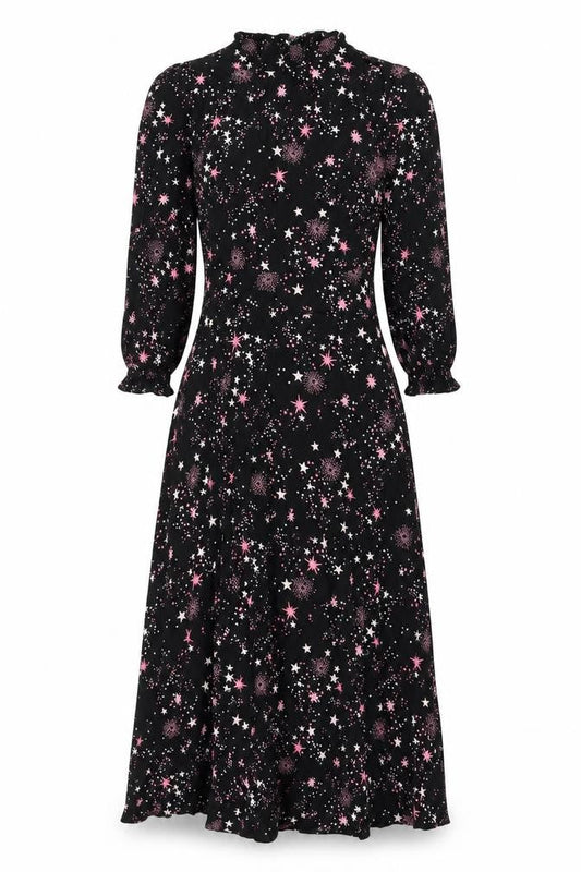 Marks & Spencer Womens Black Geometric Viscose A-Line Size 8 Round Neck Zip