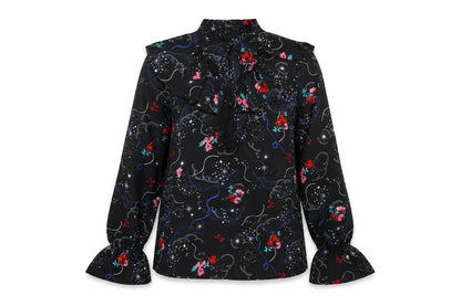 Marks & Spencer Womens Black Floral Polyester Basic Blouse Size 8 V-Neck