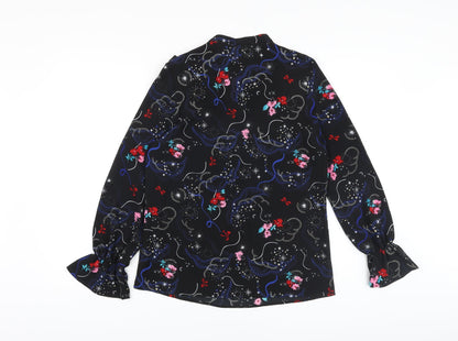 Marks & Spencer Womens Black Floral Polyester Basic Blouse Size 8 V-Neck