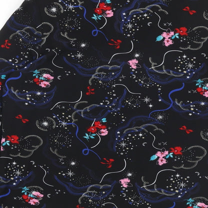Marks & Spencer Womens Black Floral Polyester Basic Blouse Size 8 V-Neck
