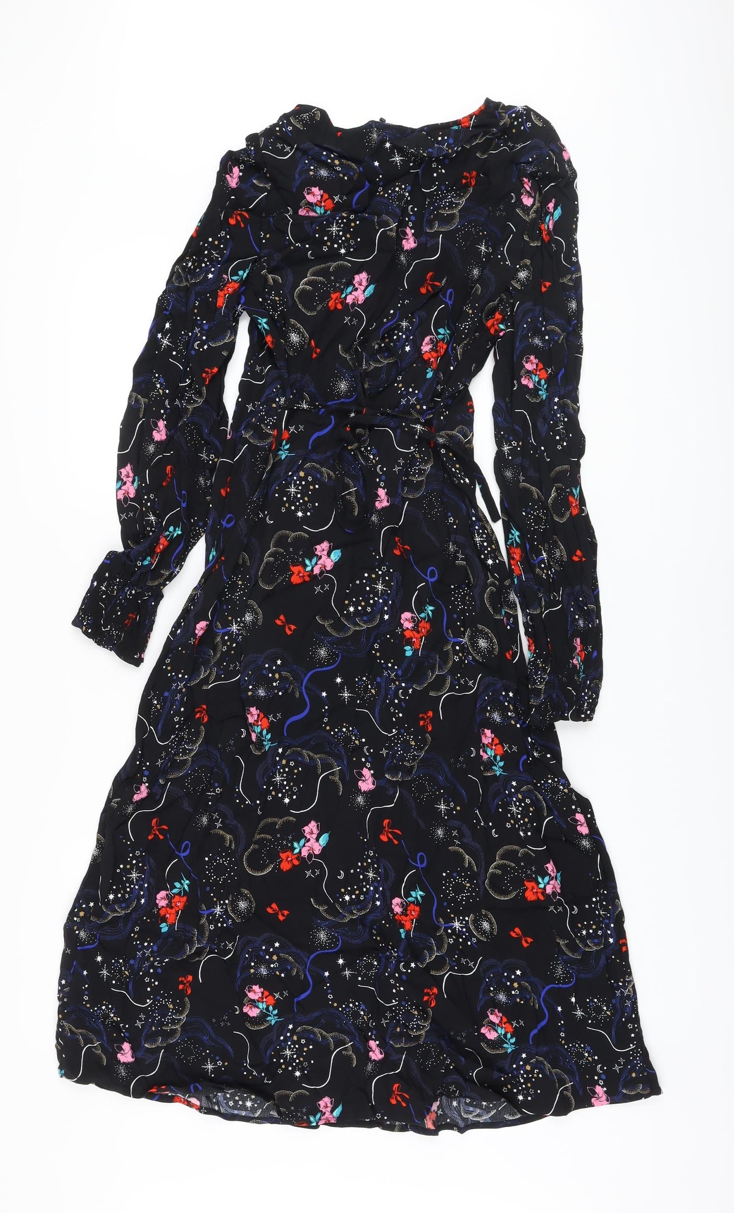 Marks and Spencer Womens Black Fair Isle Viscose A-Line Size 10 V-Neck Zip
