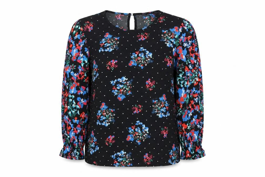 Marks & Spencer Womens Black Floral Viscose Basic Blouse Size 8 Round Neck