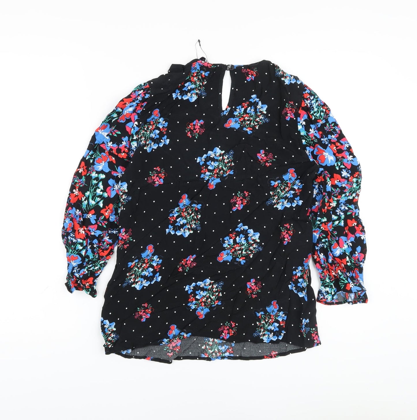 Marks and Spencer Womens Black Floral Viscose Basic Blouse Size 8 Round Neck