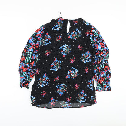 Marks & Spencer Womens Black Floral Viscose Basic Blouse Size 8 Round Neck