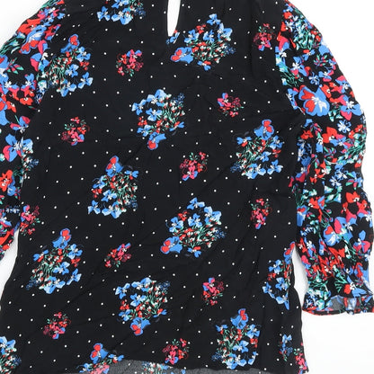 Marks & Spencer Womens Black Floral Viscose Basic Blouse Size 8 Round Neck