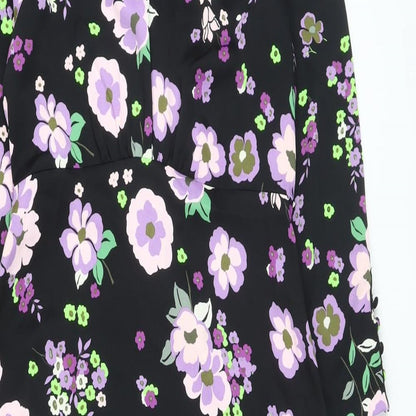 Marks & Spencer Womens Black Floral Polyester A-Line Size 8 Mock Neck Zip