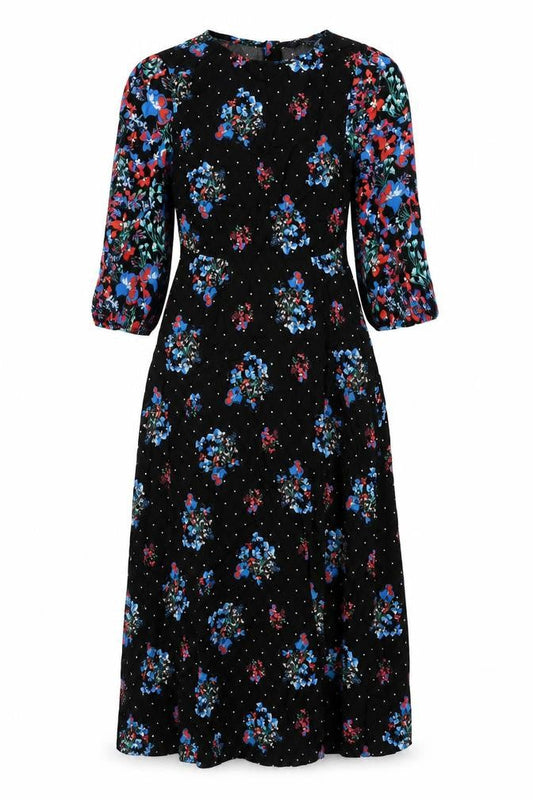 Marks & Spencer Womens Beige Floral Viscose A-Line Size 8 Round Neck Zip