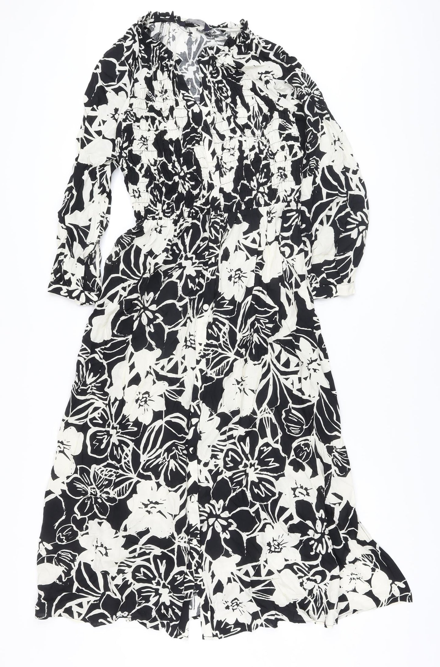 Marks and Spencer Womens Beige Floral Viscose A-Line Size 8 V-Neck Button