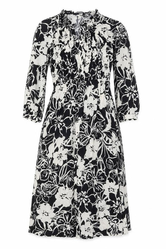 Marks & Spencer Womens Beige Floral Viscose A-Line Size 8 V-Neck Button
