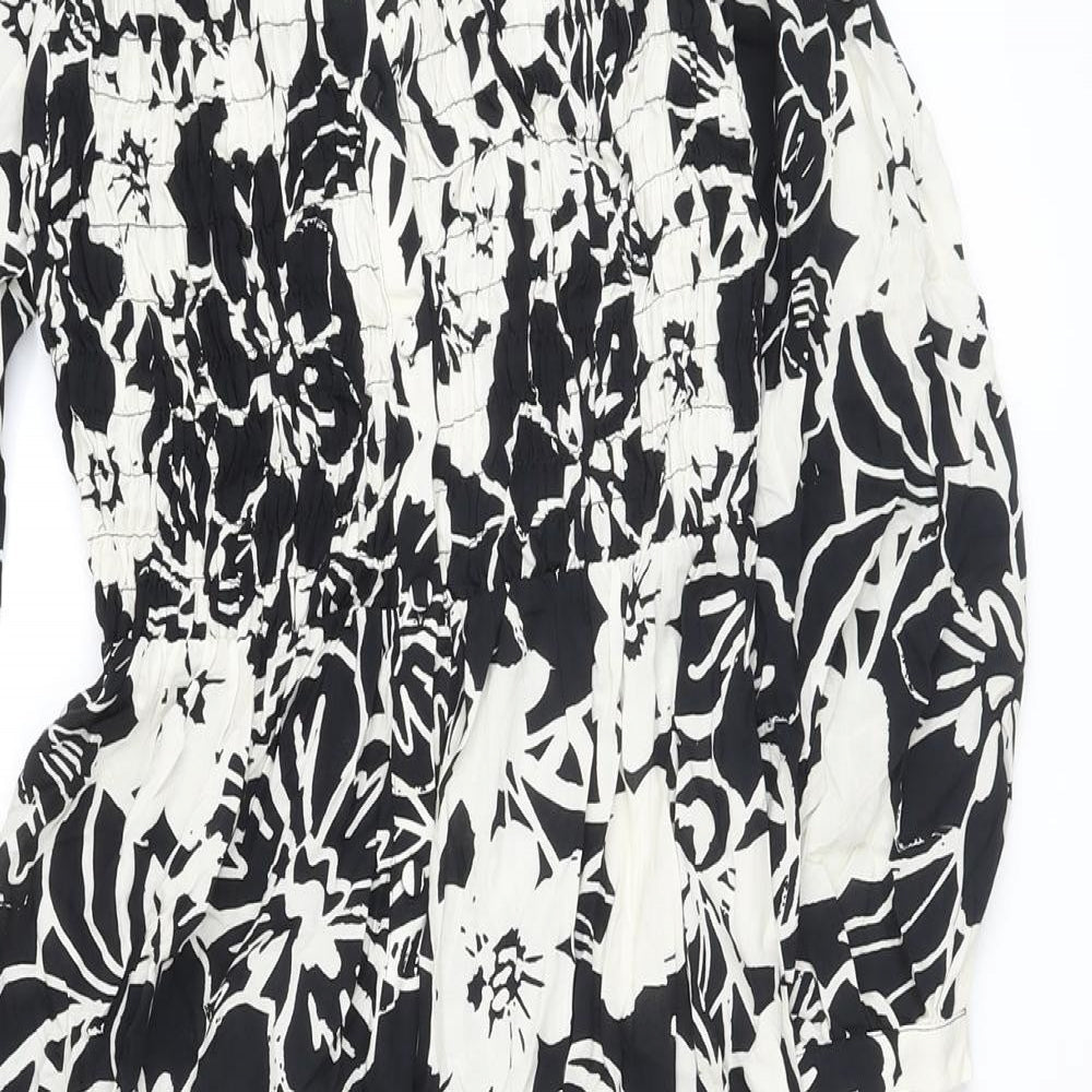 Marks and Spencer Womens Beige Floral Viscose A-Line Size 8 V-Neck Button