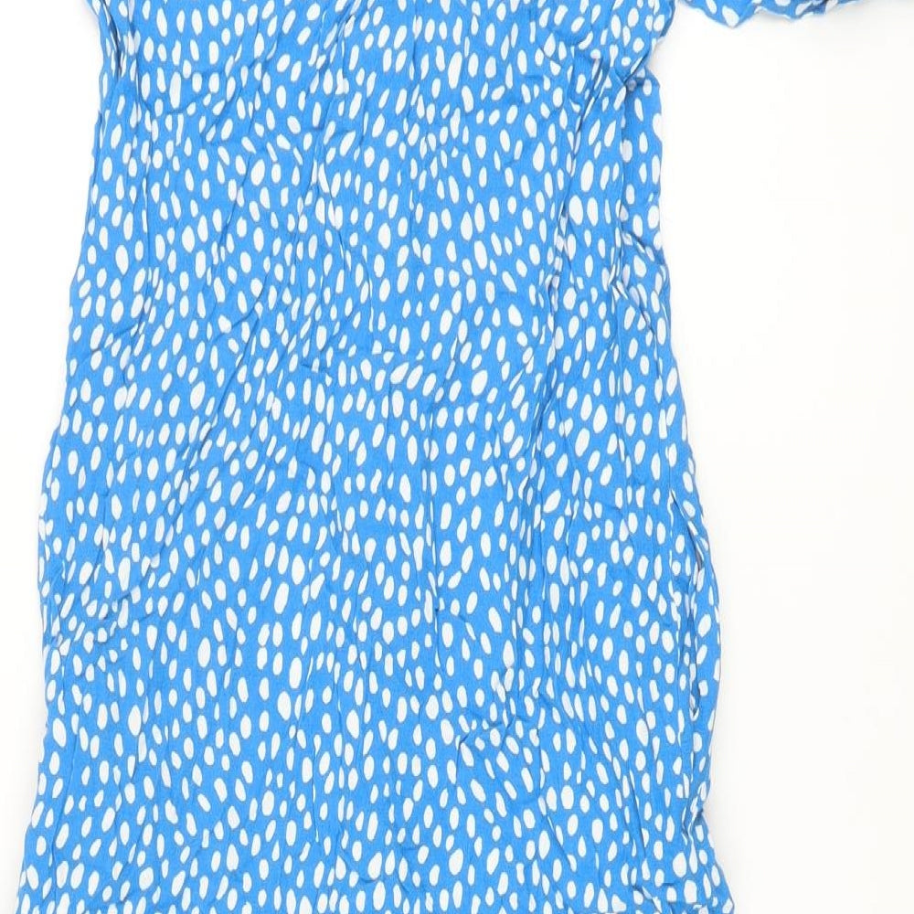 Marks and Spencer Womens Blue Geometric Viscose A-Line Size 8 Collared Button