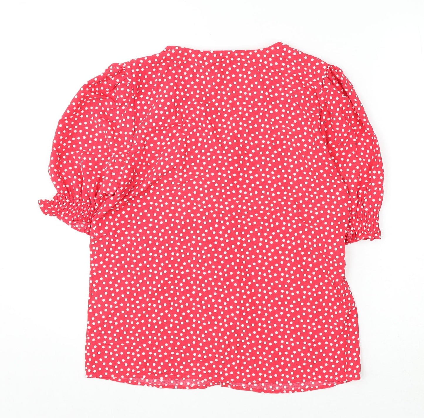 Marks and Spencer Womens Pink Polka Dot Polyester Basic Button-Up Size 8 V-Neck