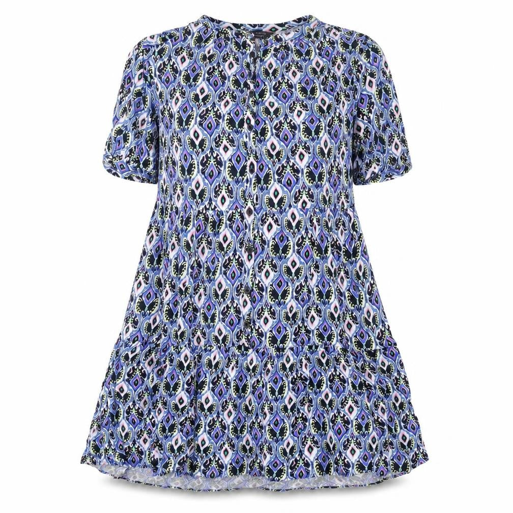 Marks & Spencer Womens Multicoloured Geometric Viscose A-Line Size 12 V-Neck Button