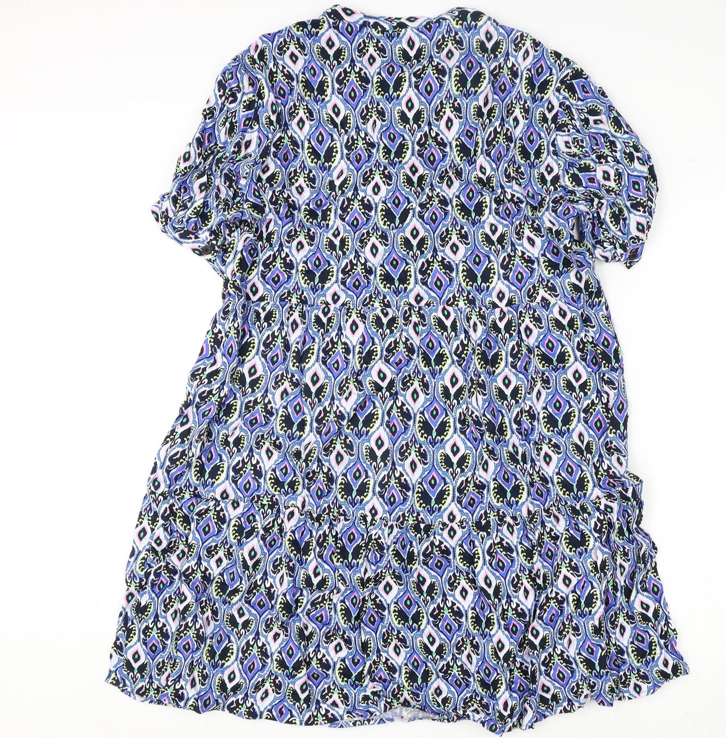 Marks and Spencer Womens Multicoloured Geometric Viscose A-Line Size 12 V-Neck Button