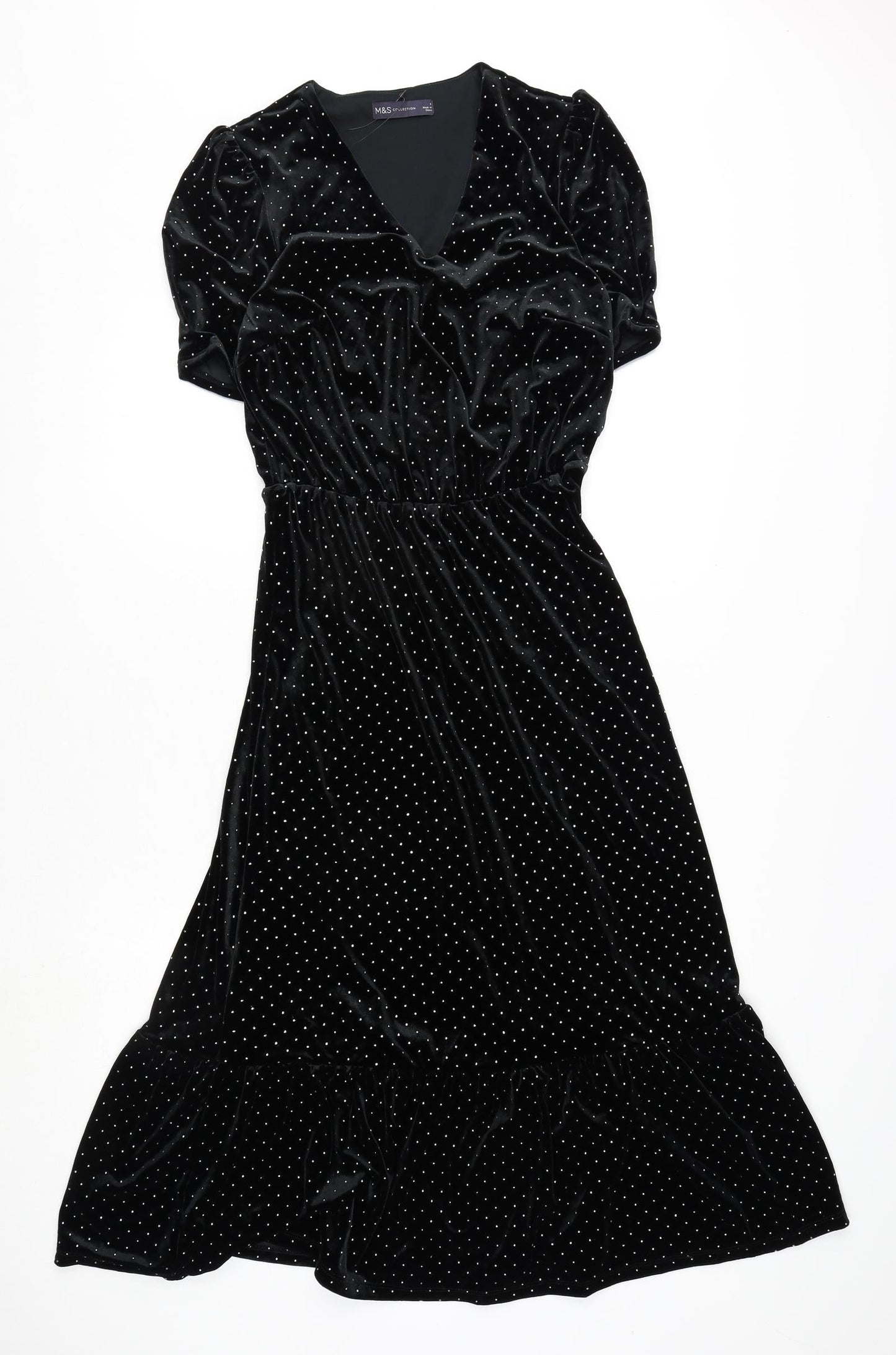 Marks and Spencer Womens Black Polyester A-Line Size 8 V-Neck Pullover