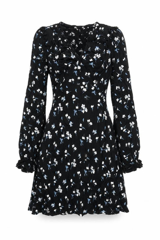 Marks & Spencer Womens Black Floral Viscose A-Line Size 6 V-Neck Zip - Ghost, Lace Detail