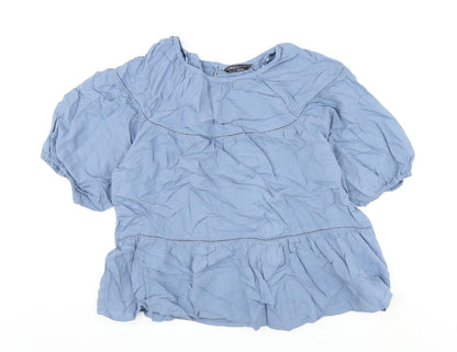 Marks & Spencer Womens Blue Viscose Basic Blouse Size 10 Round Neck